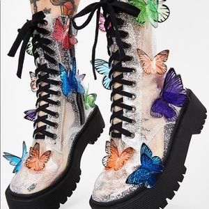 Butterfly Glitter Jelly Platform Boots